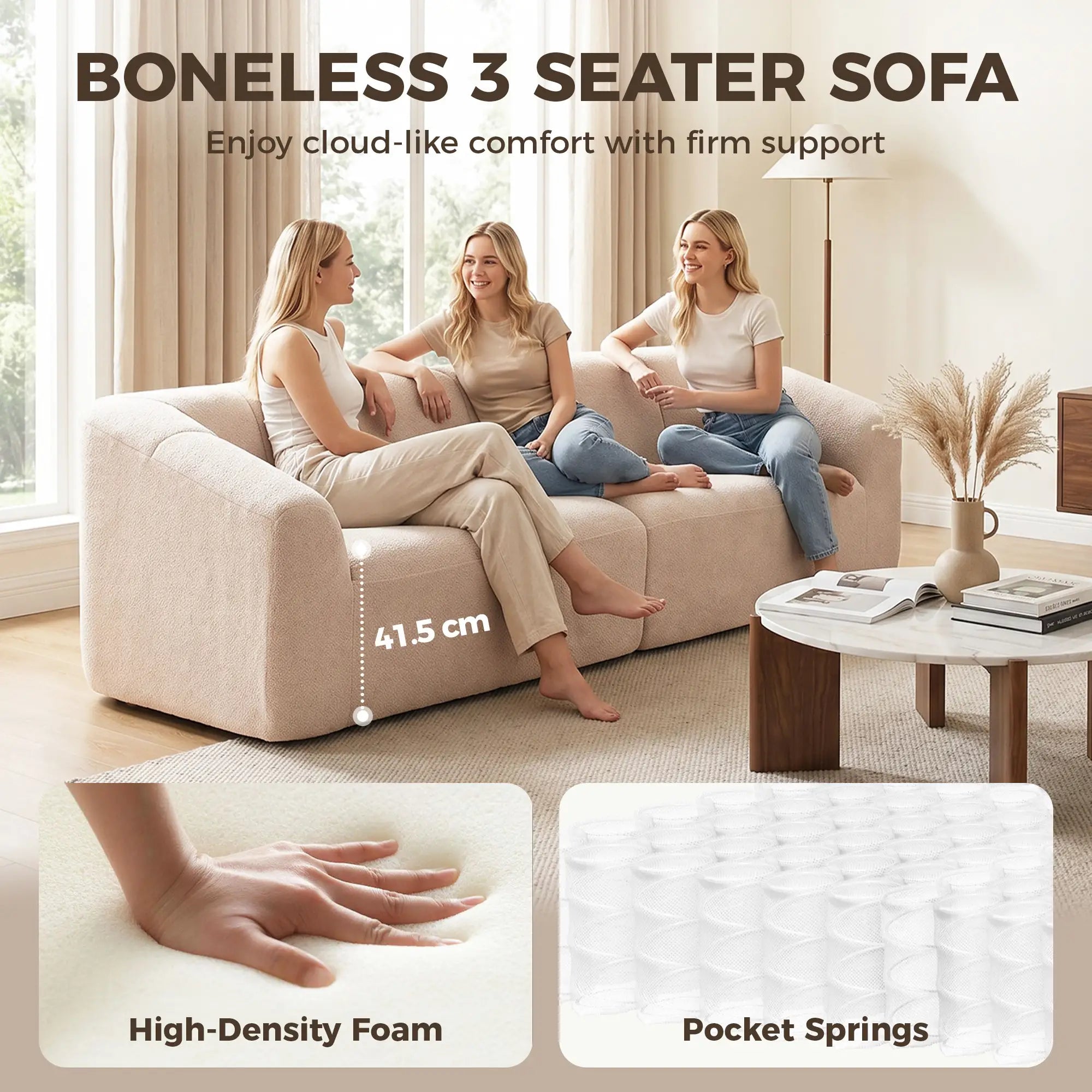 3-Seater Chenille Cloud Couch, Beige 3-Seater Sofas at Gallery Canada