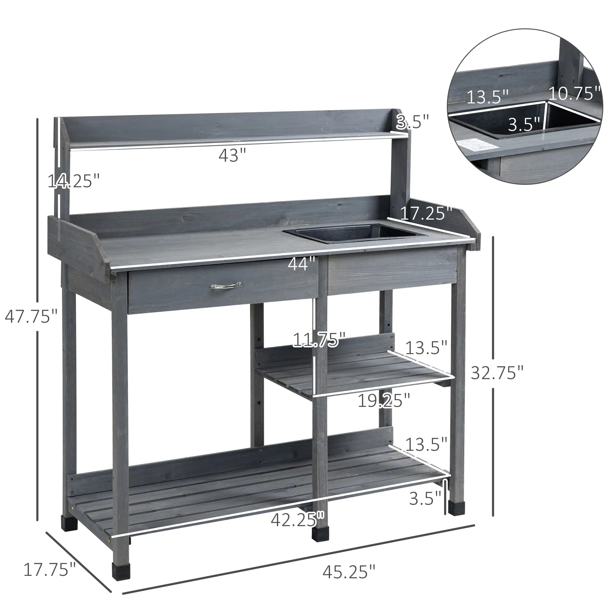 Potting Bench Table with Drawer, Removable Sink, Storage Shelves Potting Benches & Tables at Gallery Canada