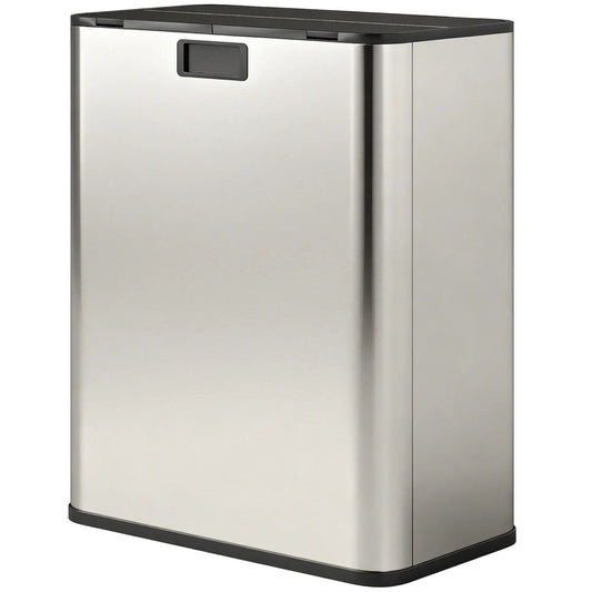 Dual Trash Can with Soft-Close Lid, Garbage Can with Removable Inner Bucket for Kitchen 14.8gal, Silver Household Supplies Silver Tone at Gallery Canada