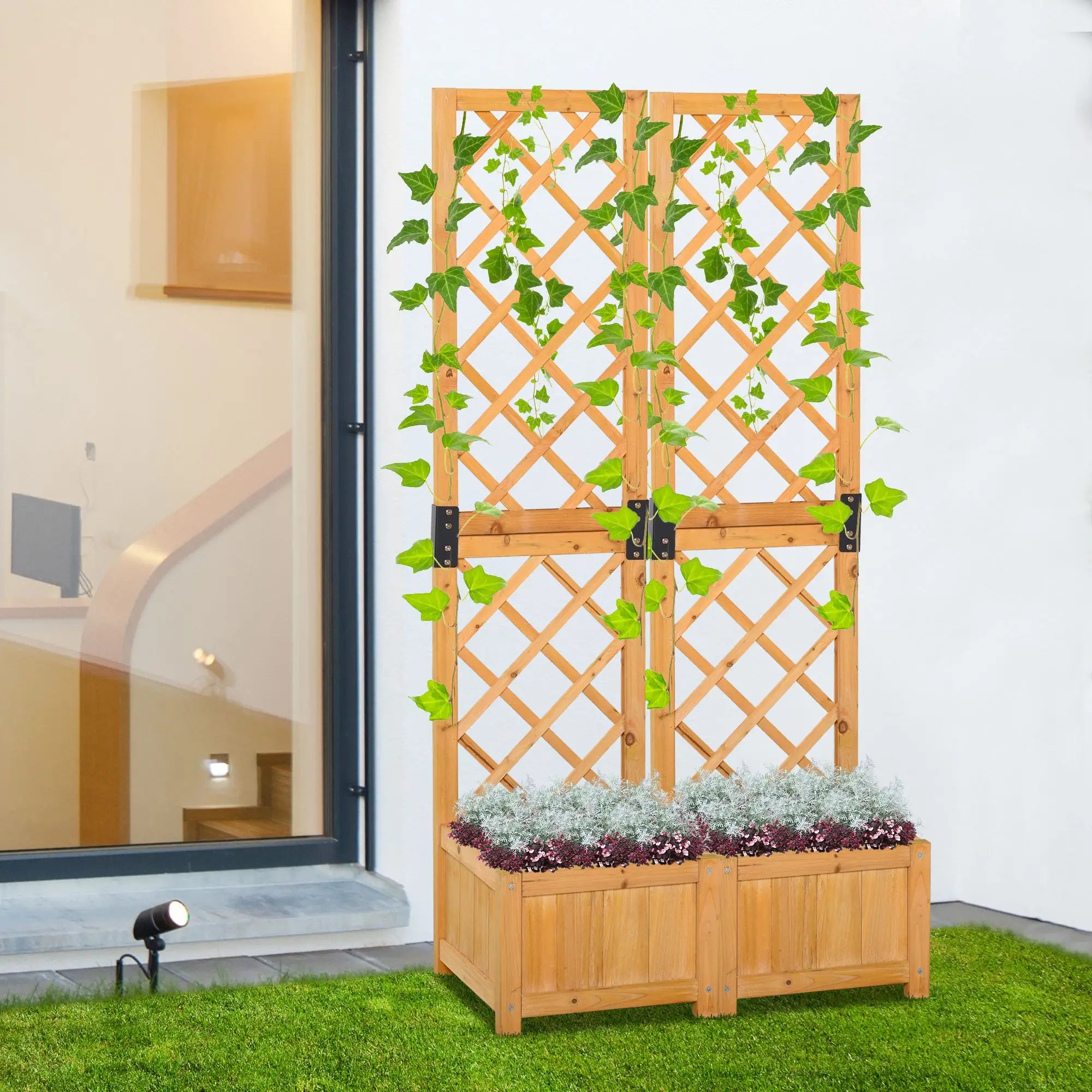 Set of 2 Raised Garden Beds with Trellis, Orange Wooden Planter Boxes at Gallery Canada