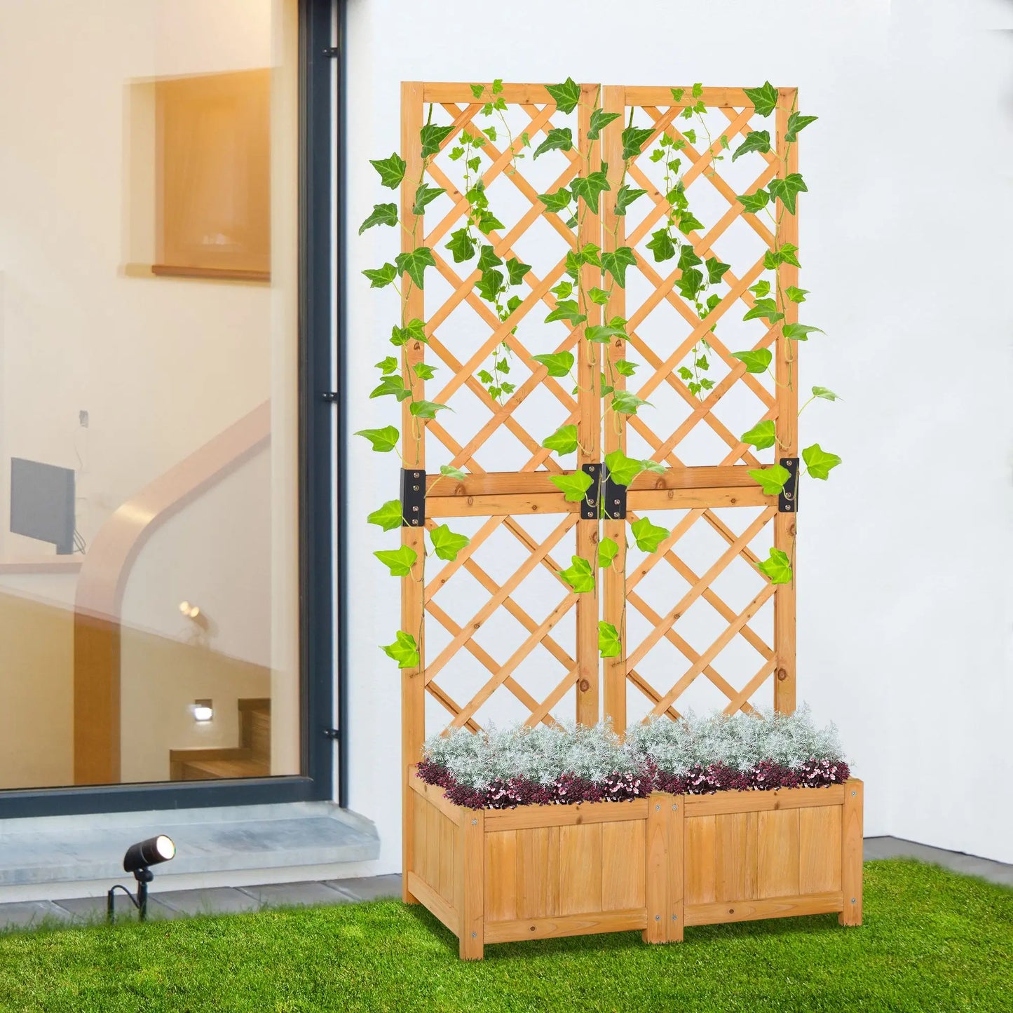 Set of 2 Raised Garden Beds with Trellis, Orange Wooden Planter Boxes at Gallery Canada