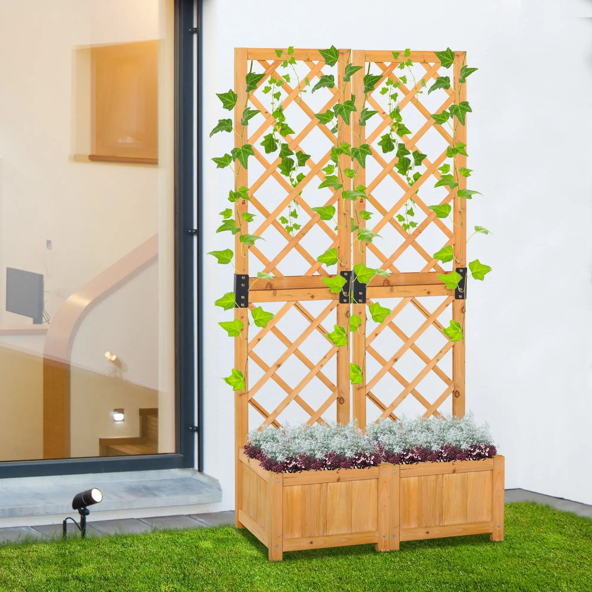 Set of 2 Raised Garden Beds with Trellis, Orange Wooden Planter Boxes at Gallery Canada