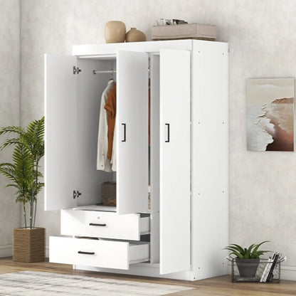 Modern Wardrobe, 2 Drawers, MDF Construction, 41.5" L x 18.5" W x 68" H, White Clothing Storage at Gallery Canada