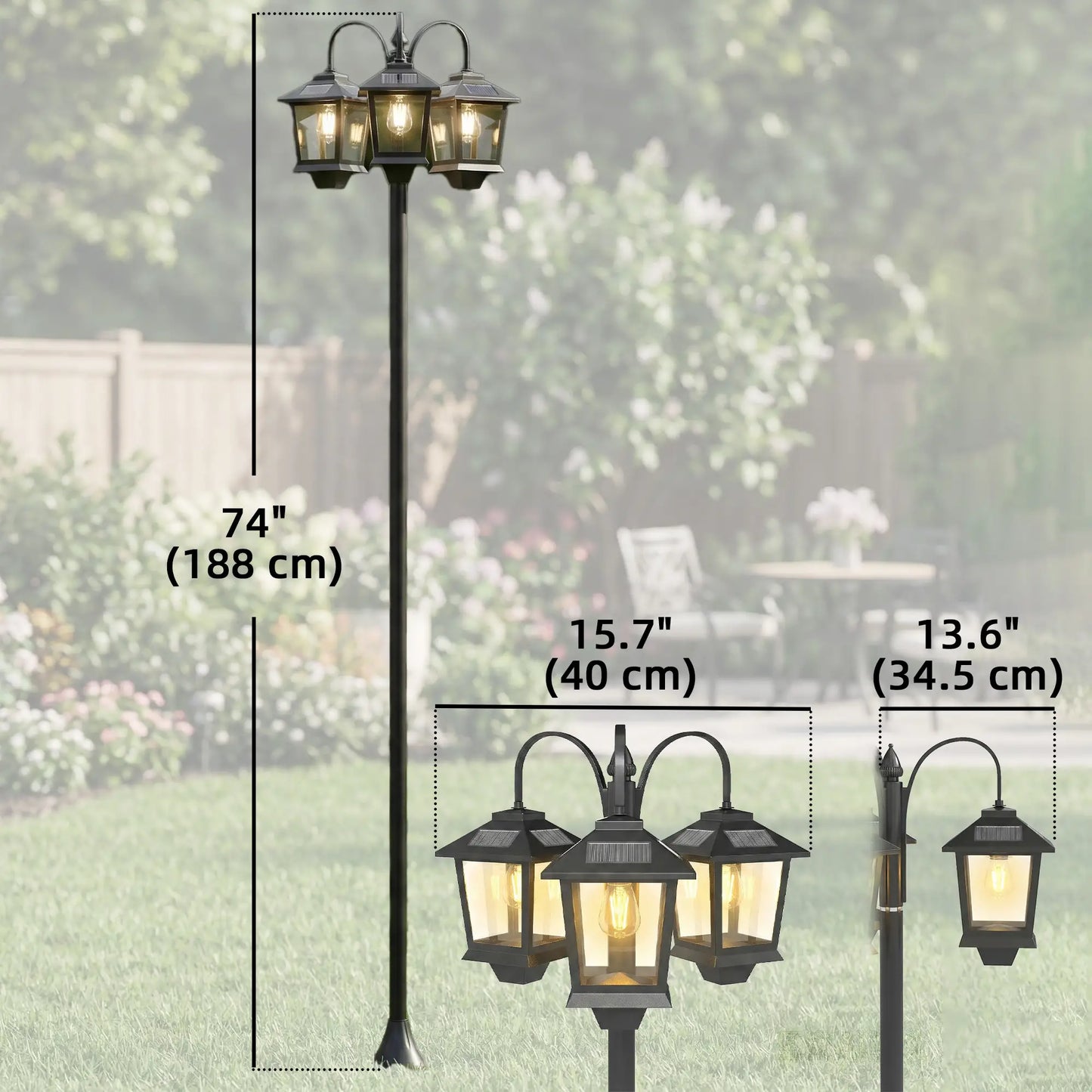 74" 3-Head Solar Lamp Post Light, Waterproof LED, Automatic Dusk-to-Dawn Sensor Solar Post Lamps at Gallery Canada