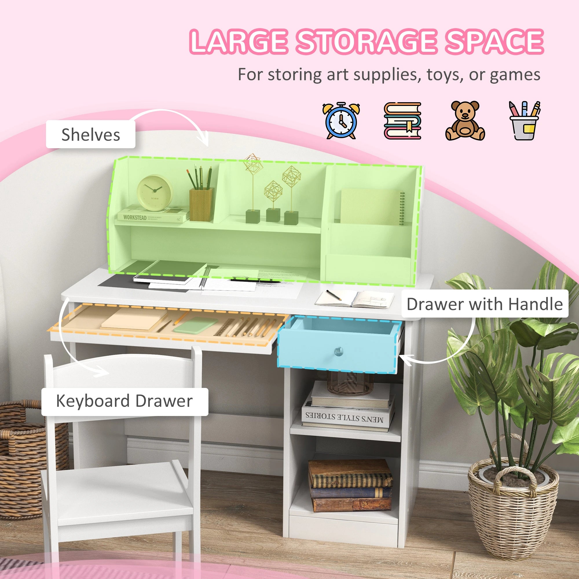 Kids Desk and Chair Set, Study Table for 5-8 Year Old, White Kids Desk Sets at Gallery Canada