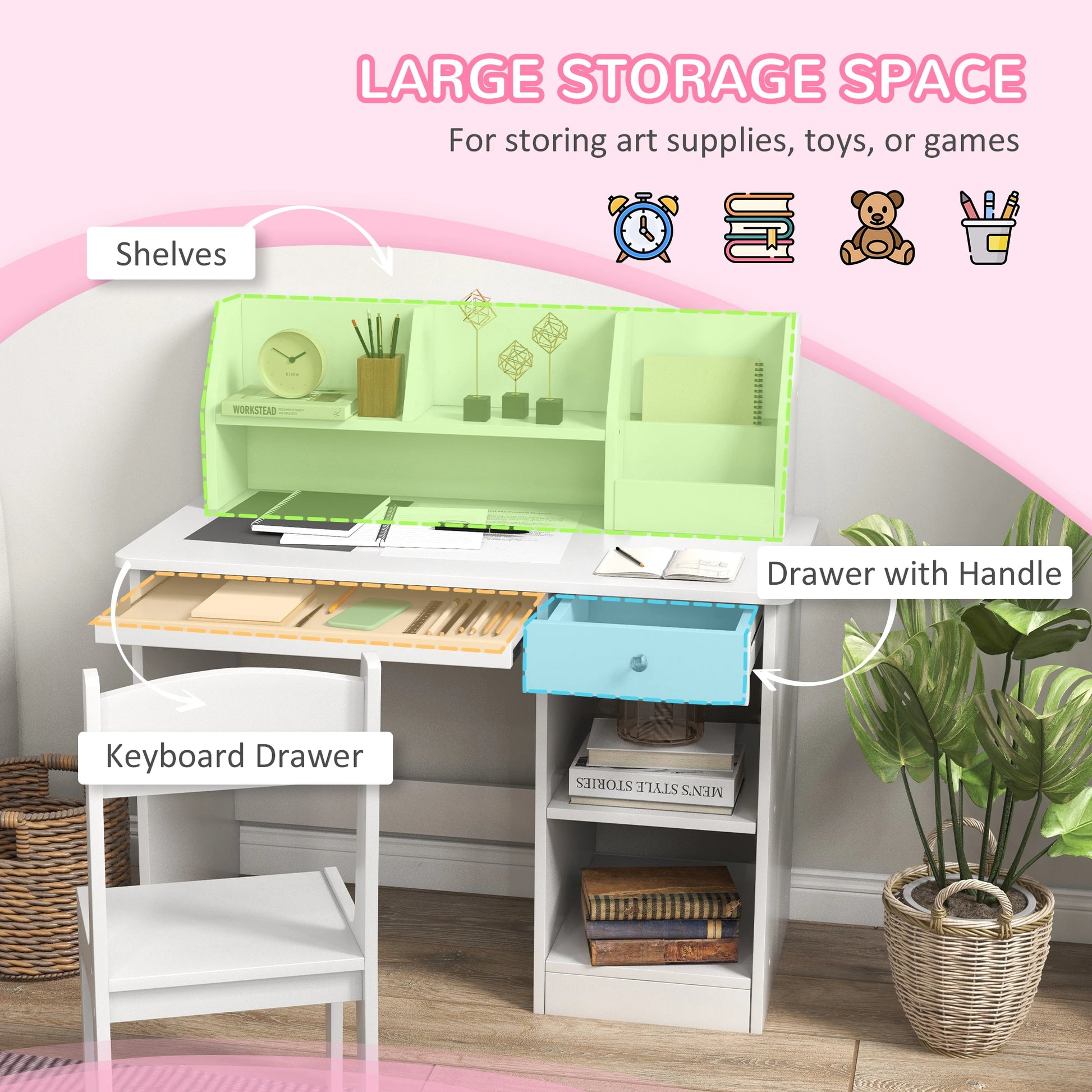 Kids Desk and Chair Set, Study Table for 5-8 Year Old, White Kids Desk Sets at Gallery Canada