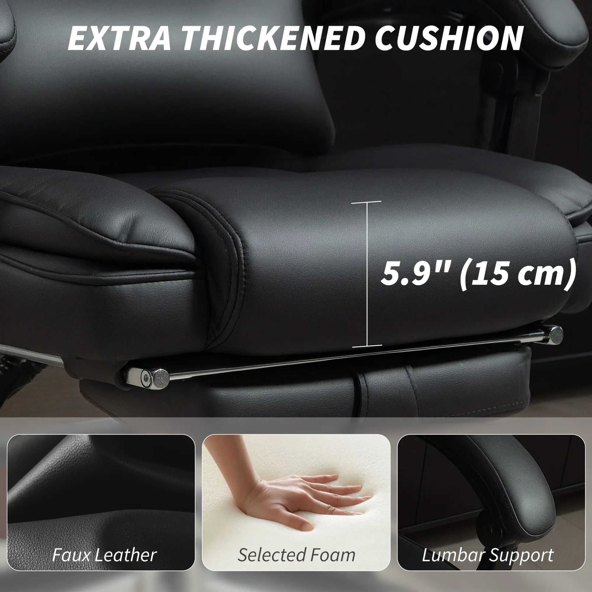 PU Leather Office Chair, Reclining with Footrest, Adjustable Headrest, Lumbar Support, Black Executive & Manager Chairs at Gallery Canada