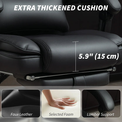PU Leather Office Chair, Reclining with Footrest, Adjustable Headrest, Lumbar Support, Black Executive & Manager Chairs at Gallery Canada