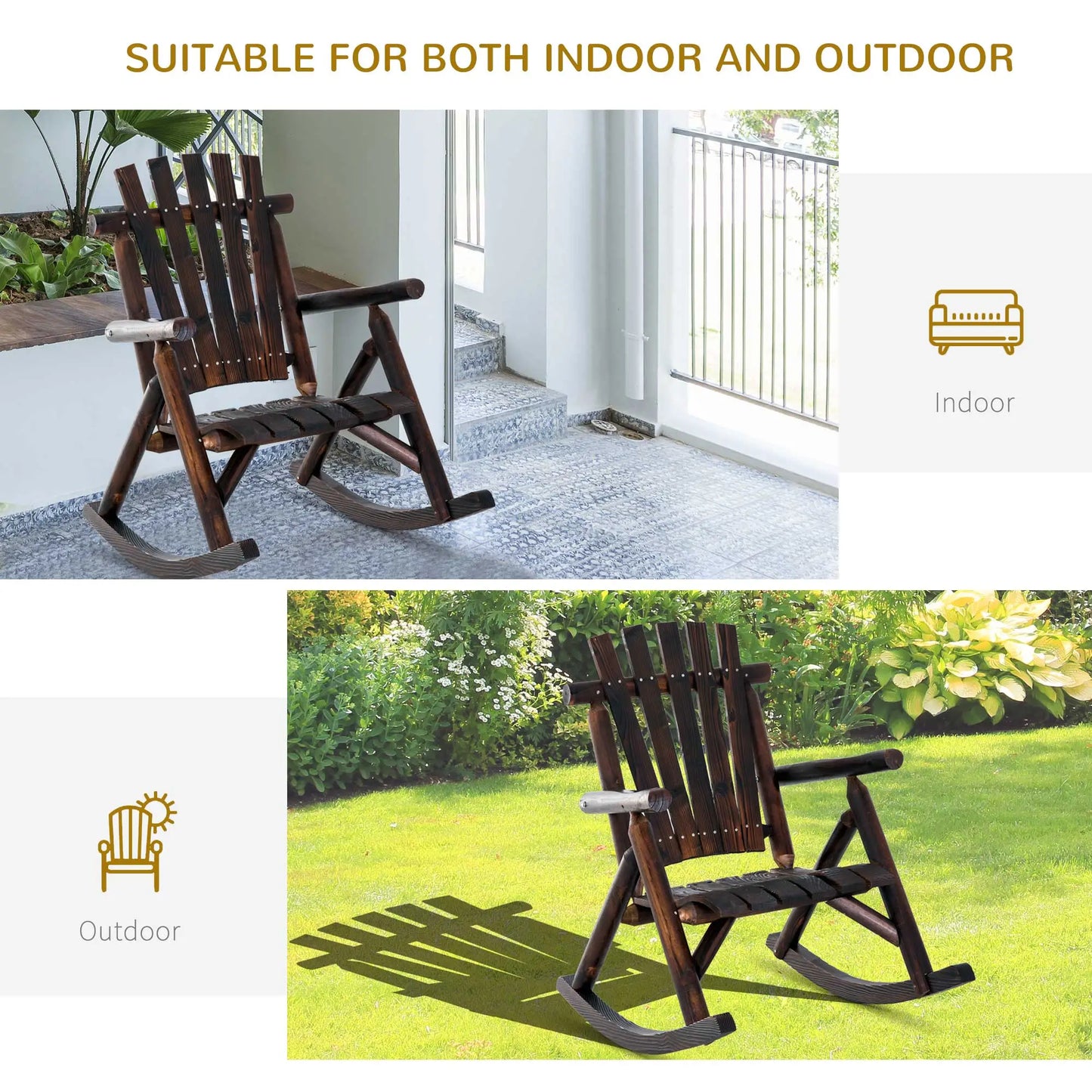 Rustic Fir Wood Adirondack Rocking Chair, Outdoor Patio Furniture Outdoor Rocking Chairs at Gallery Canada