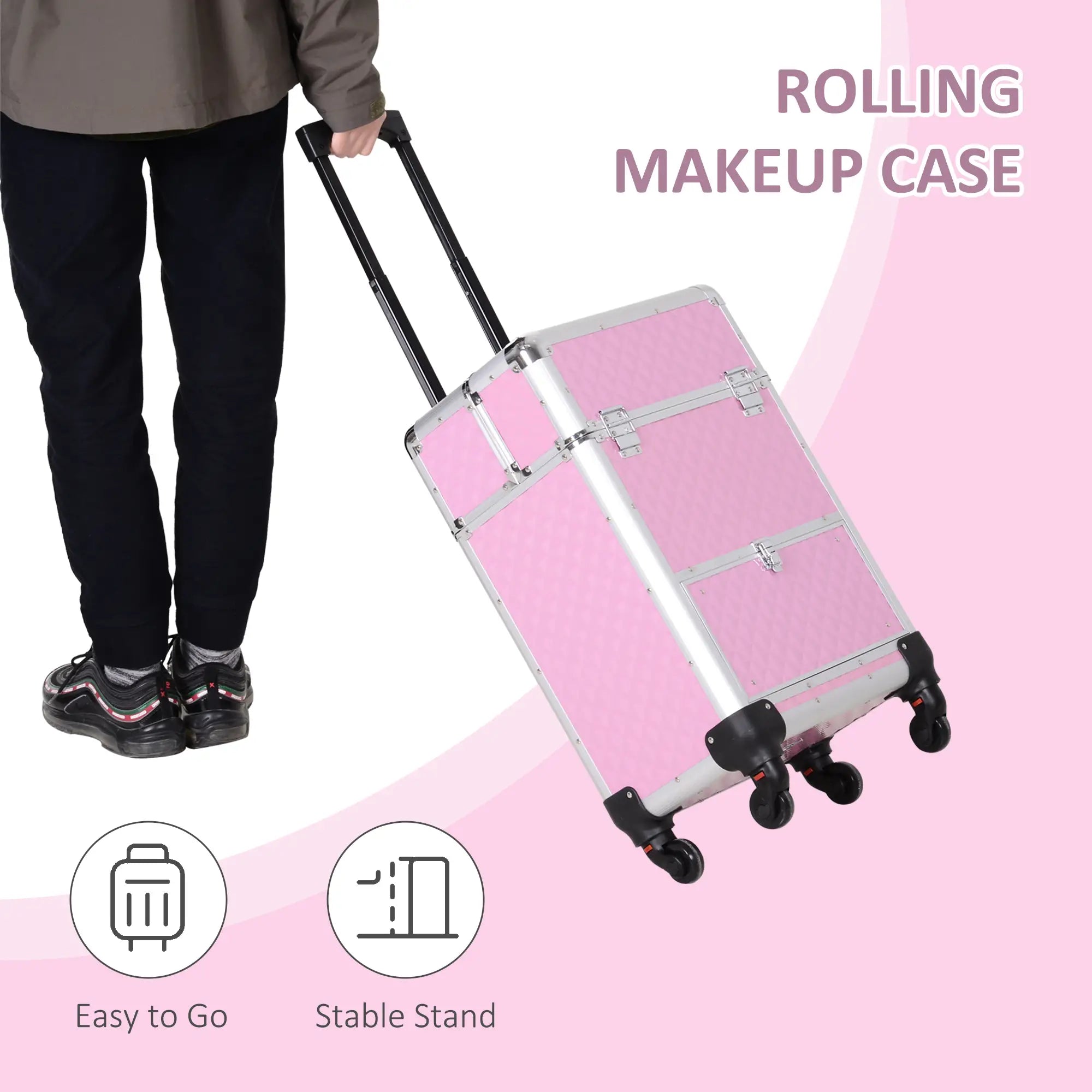 Portable Aluminum Makeup Train Case, Rolling Cosmetic Organizer, 4 Wheels, Pink Makeup Cases at Gallery Canada