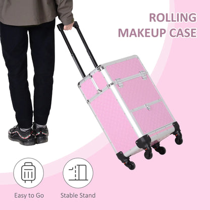 Portable Aluminum Makeup Train Case, Rolling Cosmetic Organizer, 4 Wheels, Pink Makeup Cases at Gallery Canada