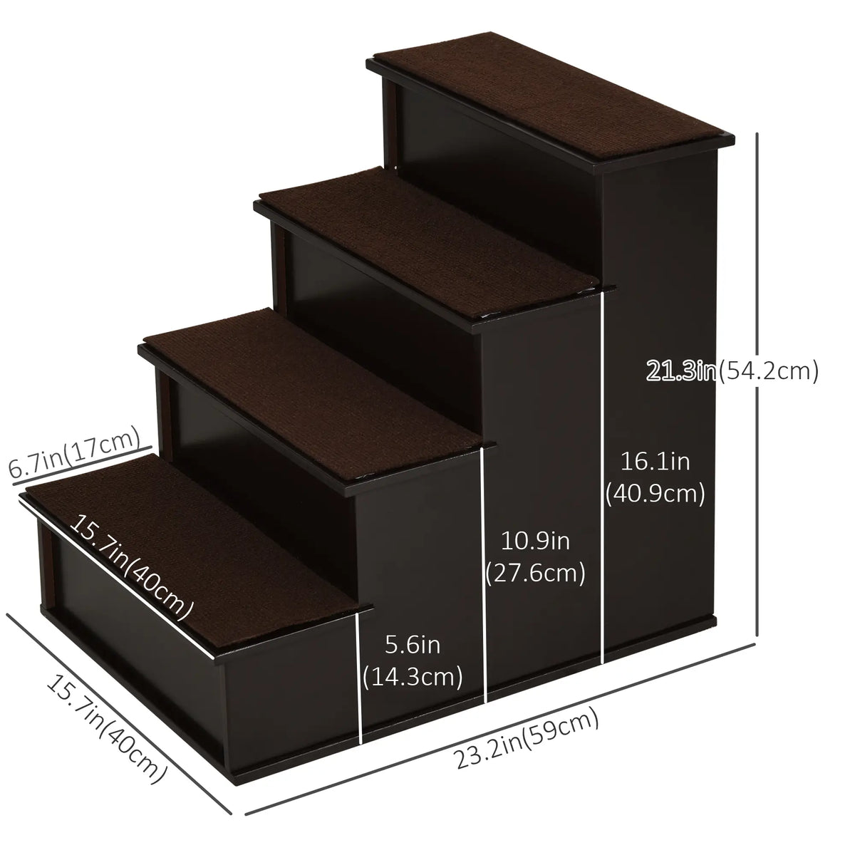 4-Level Wooden Pet Stairs, Non-Slip Carpet, Dark Coffee Dog Stairs at Gallery Canada