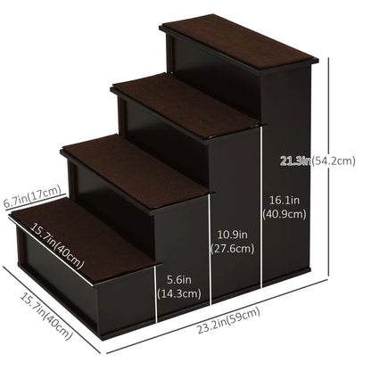 4-Level Wooden Pet Stairs, Non-Slip Carpet, Dark Coffee Dog Stairs at Gallery Canada