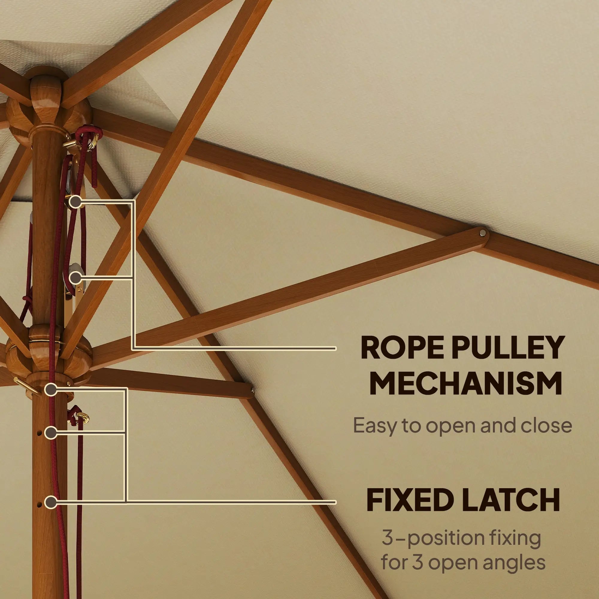 8FT Wood Market Umbrella, Round Garden Parasol, Bamboo Ribs, Cream White Sun Umbrellas at Gallery Canada