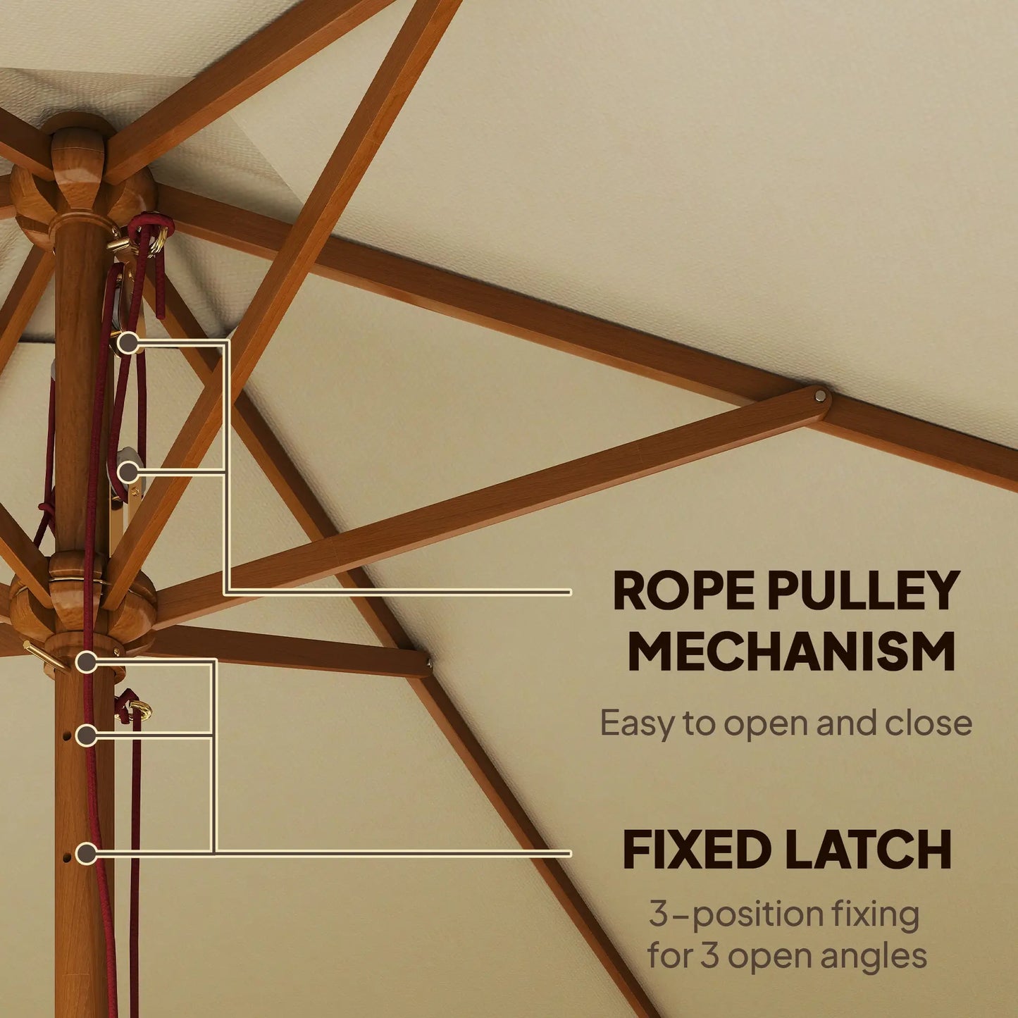 8FT Wood Market Umbrella, Round Garden Parasol, Bamboo Ribs, Cream White Sun Umbrellas at Gallery Canada