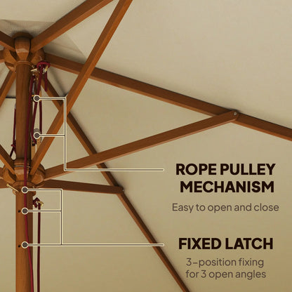 8FT Wood Market Umbrella, Round Garden Parasol, Bamboo Ribs, Cream White Sun Umbrellas at Gallery Canada
