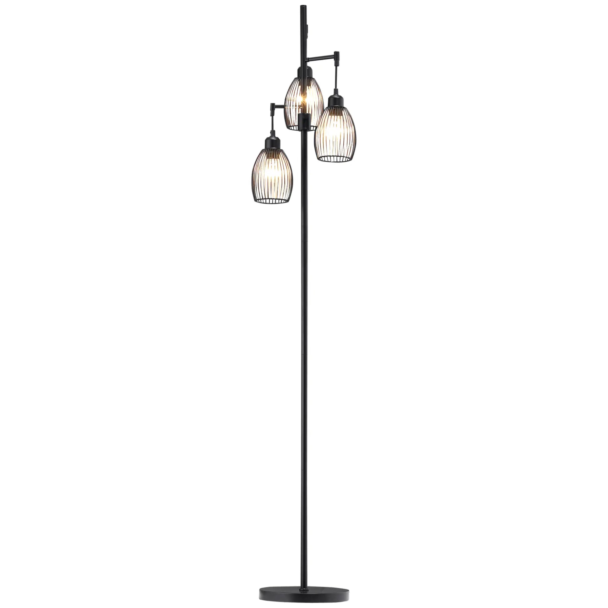 Industrial Floor Lamp, 3 Hanging Wire Lampshades, Dimmable, Black Floor Lamps & Ceiling Fan Lights at Gallery Canada