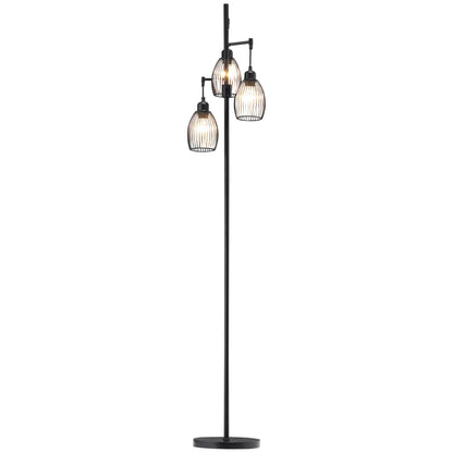 Industrial Floor Lamp, 3 Hanging Wire Lampshades, Dimmable, Black Floor Lamps & Ceiling Fan Lights at Gallery Canada
