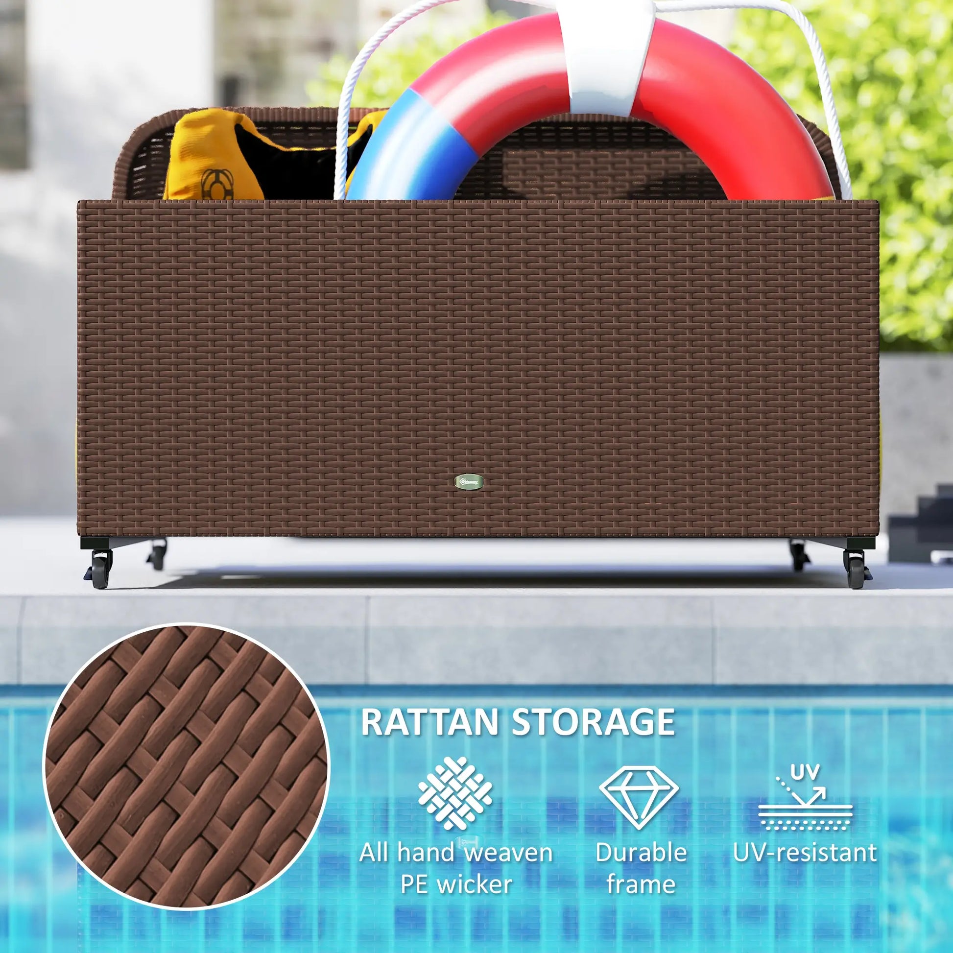 Rolling Pool Storage, Rattan Patio Furniture, Outdoor Wicker Organizer, Brown Patio Storage Boxes at Gallery Canada
