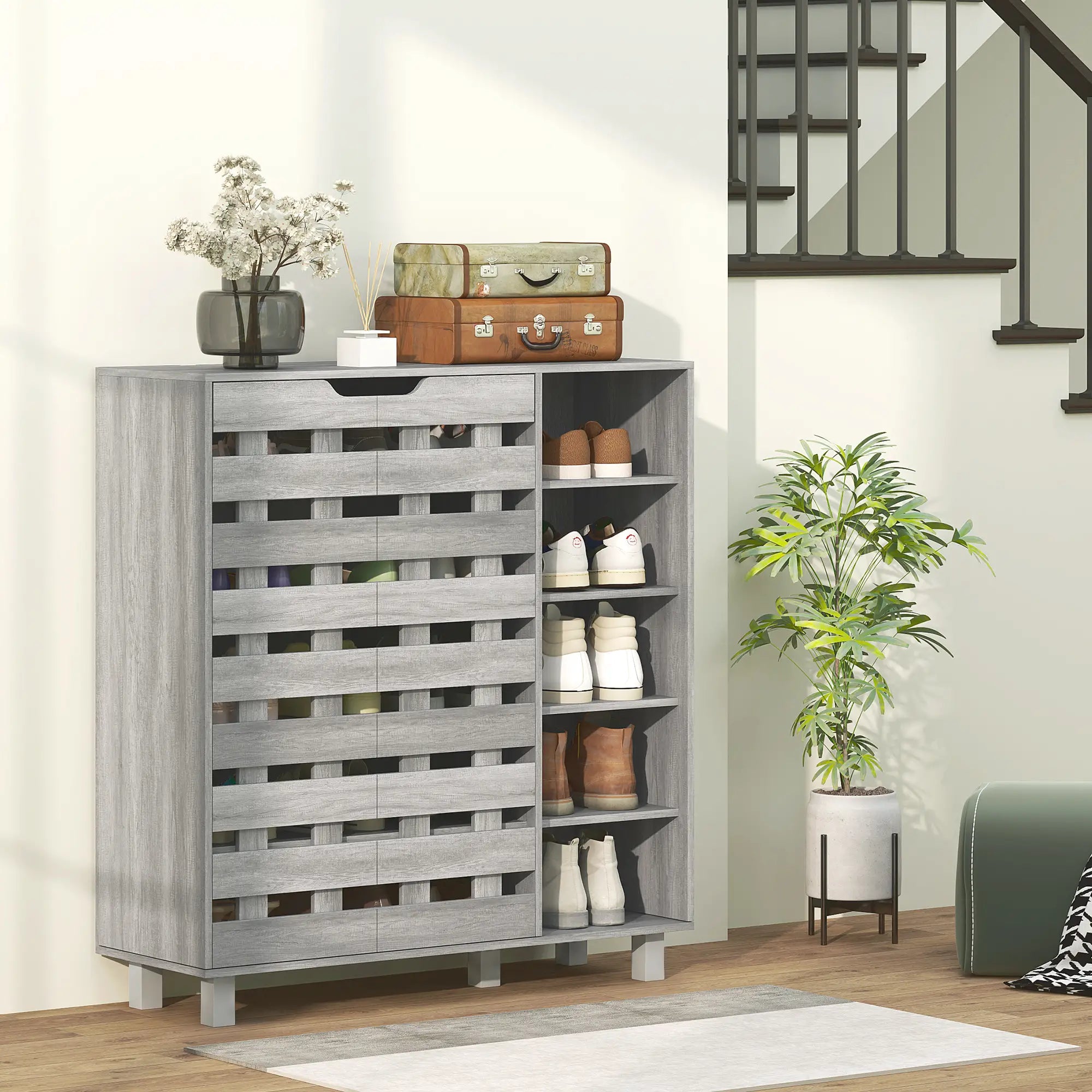 21 Pair Shoe Cabinet, 5-Tier Double Door, Light Grey Shoe Storage Cabinets & Racks at Gallery Canada