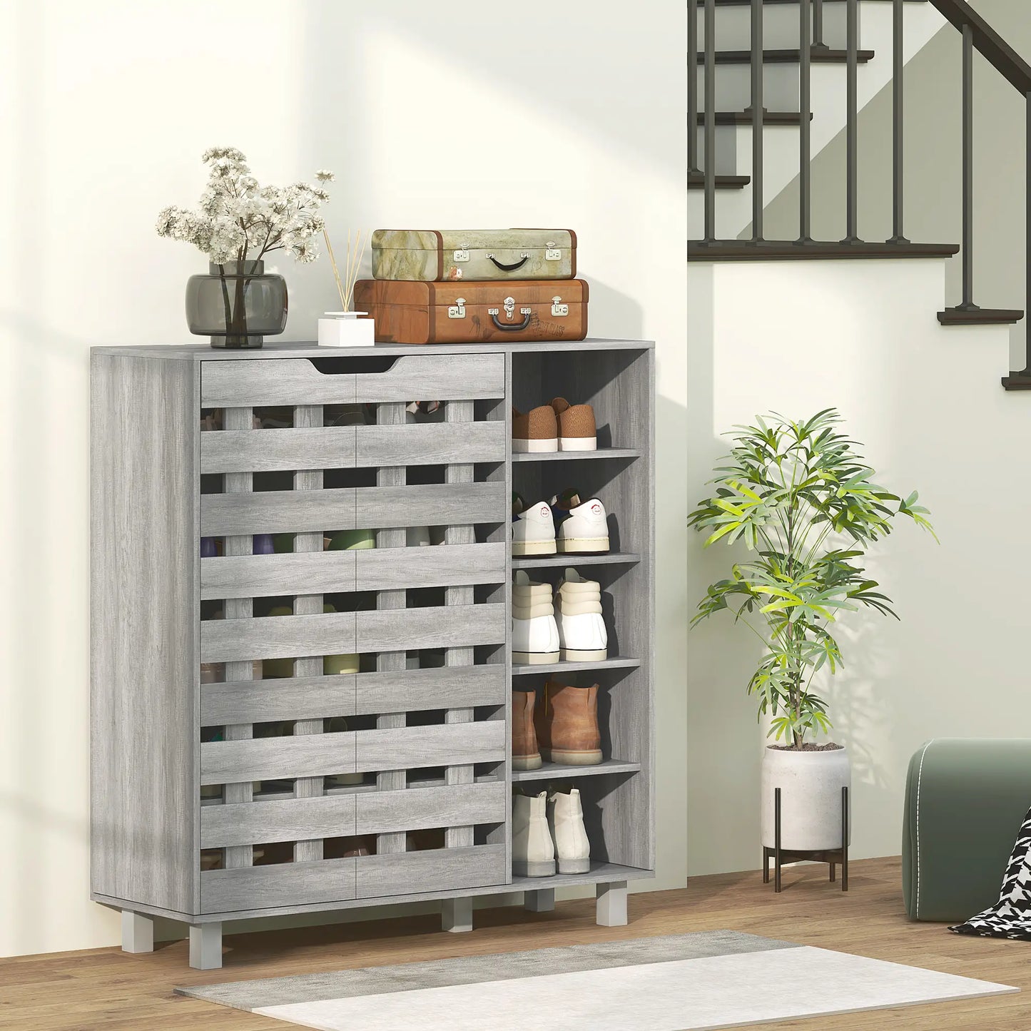 21 Pair Shoe Cabinet, 5-Tier Double Door, Light Grey Shoe Storage Cabinets & Racks at Gallery Canada