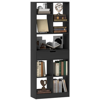 Tall Bookshelf with Drawer, Freestanding Bookcase, Black Display Bookshelves at Gallery Canada