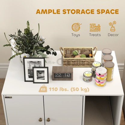 Cat Litter Box Enclosure, Tall Legs, Litter Mat, 31.5" x 20" x 22", White Cat Litter Box Enclosures at Gallery Canada