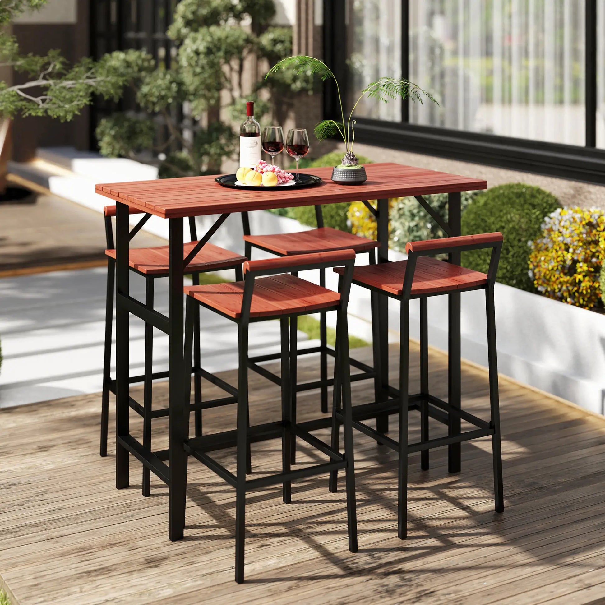 5 Piece Patio Bar Set, 47" Table, 4 Stools, Brown Bistro Sets at Gallery Canada