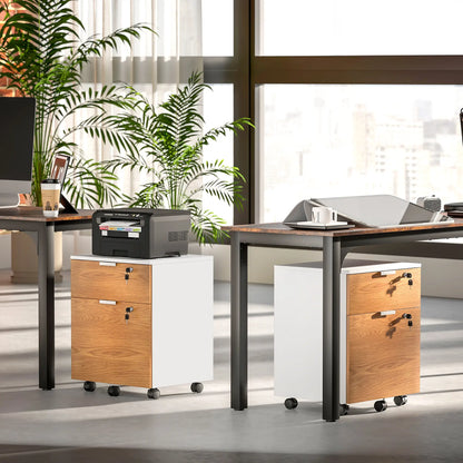 2 Drawer Small Filing Cabinet, Lockable, Office Storage, Nature Wood, White Office Cabinets & Cupboards at Gallery Canada