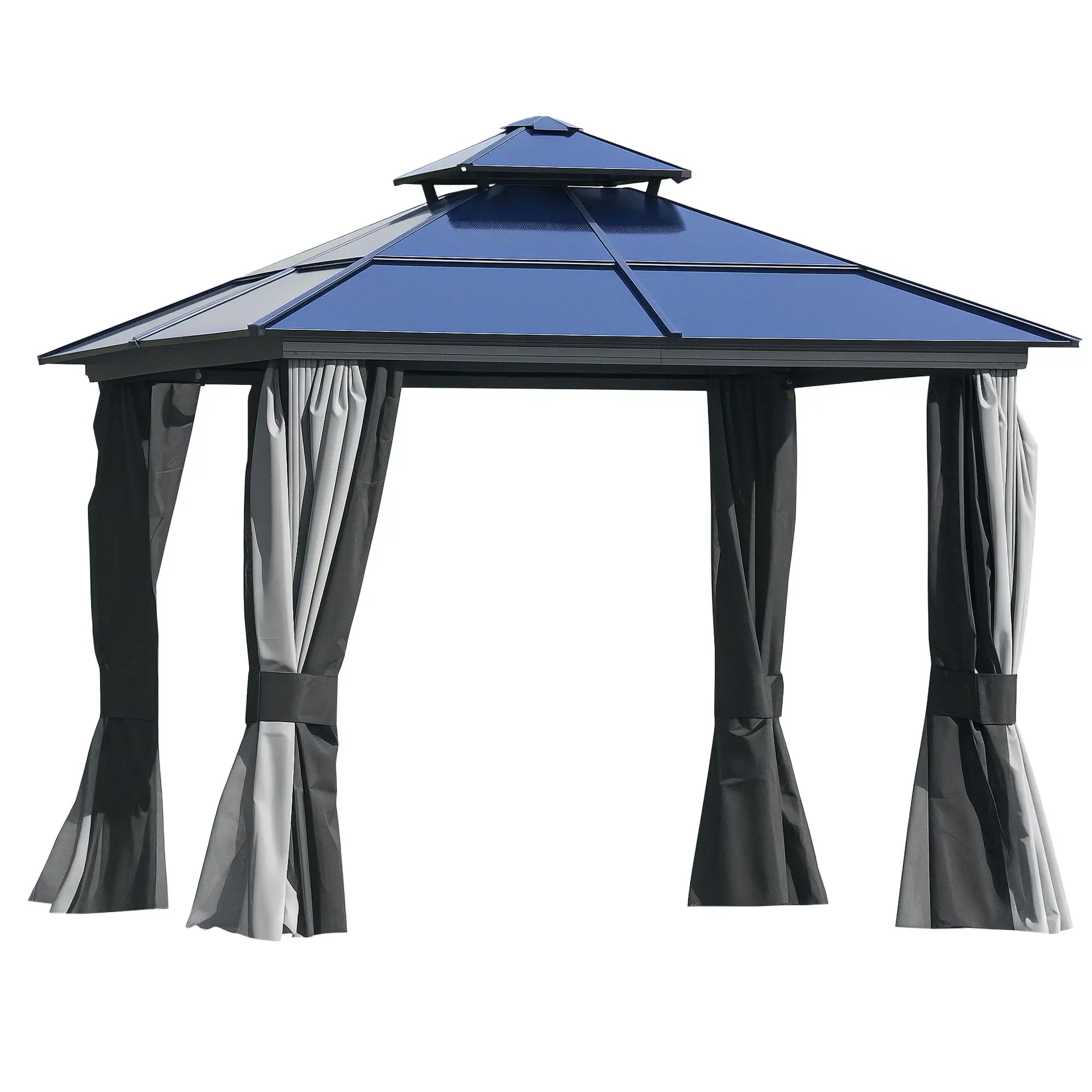 10'x10' Aluminum Hardtop Gazebo, Double Tier Roof, Black & Grey Gazebos Black, Grey at Gallery Canada