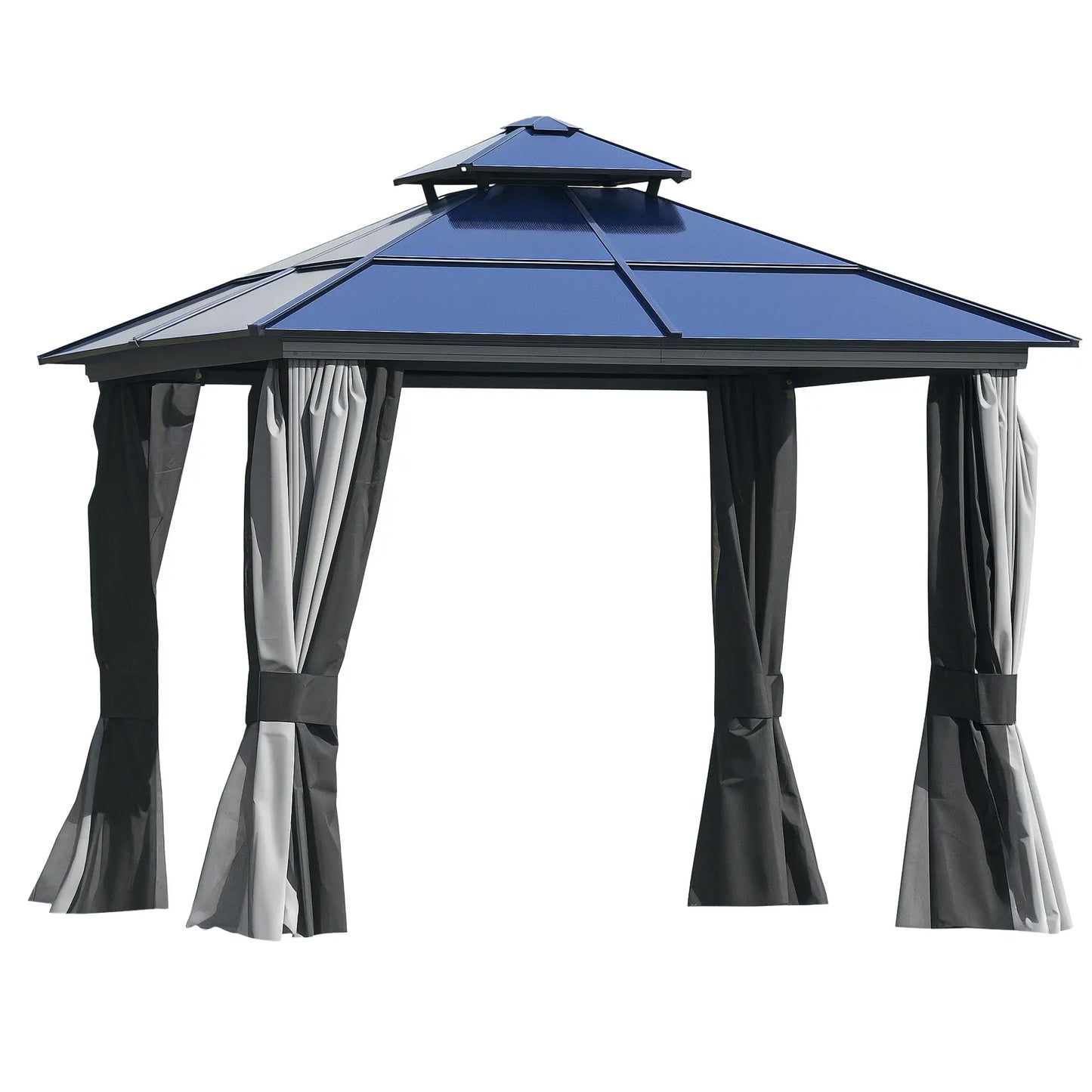 10'x10' Aluminum Hardtop Gazebo, Double Tier Roof, Black & Grey Gazebos Black, Grey at Gallery Canada