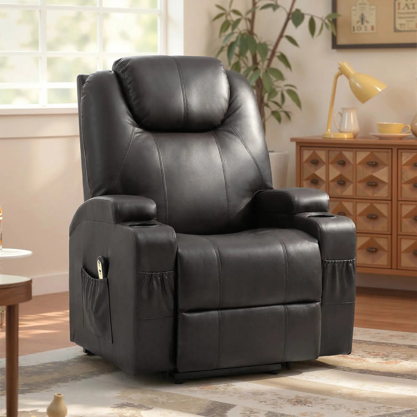 Power Lift Recliner Chair for Elderly, PU Leather, Black Electric Power Lift Chairs at Gallery Canada