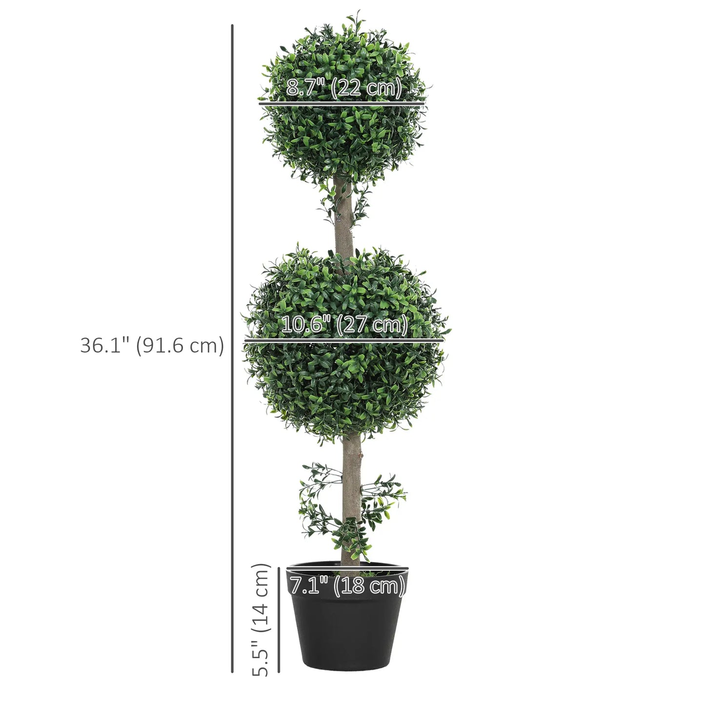 2 Pack 36.1" Artificial Boxwood Topiary Ball Trees, With Pot, Green Artificial Trees at Gallery Canada