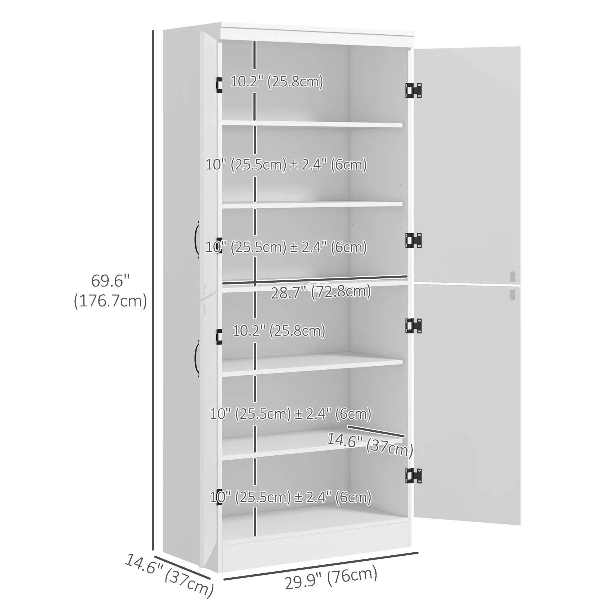 4-Door Storage Cabinet, Freestanding Pantry with Adjustable Shelves, 70