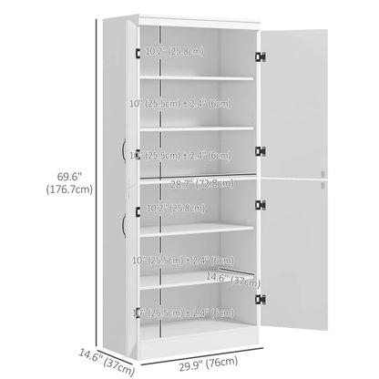 4-Door Storage Cabinet, Freestanding Pantry with Adjustable Shelves, 70", White Kitchen Pantry Cabinets at Gallery Canada