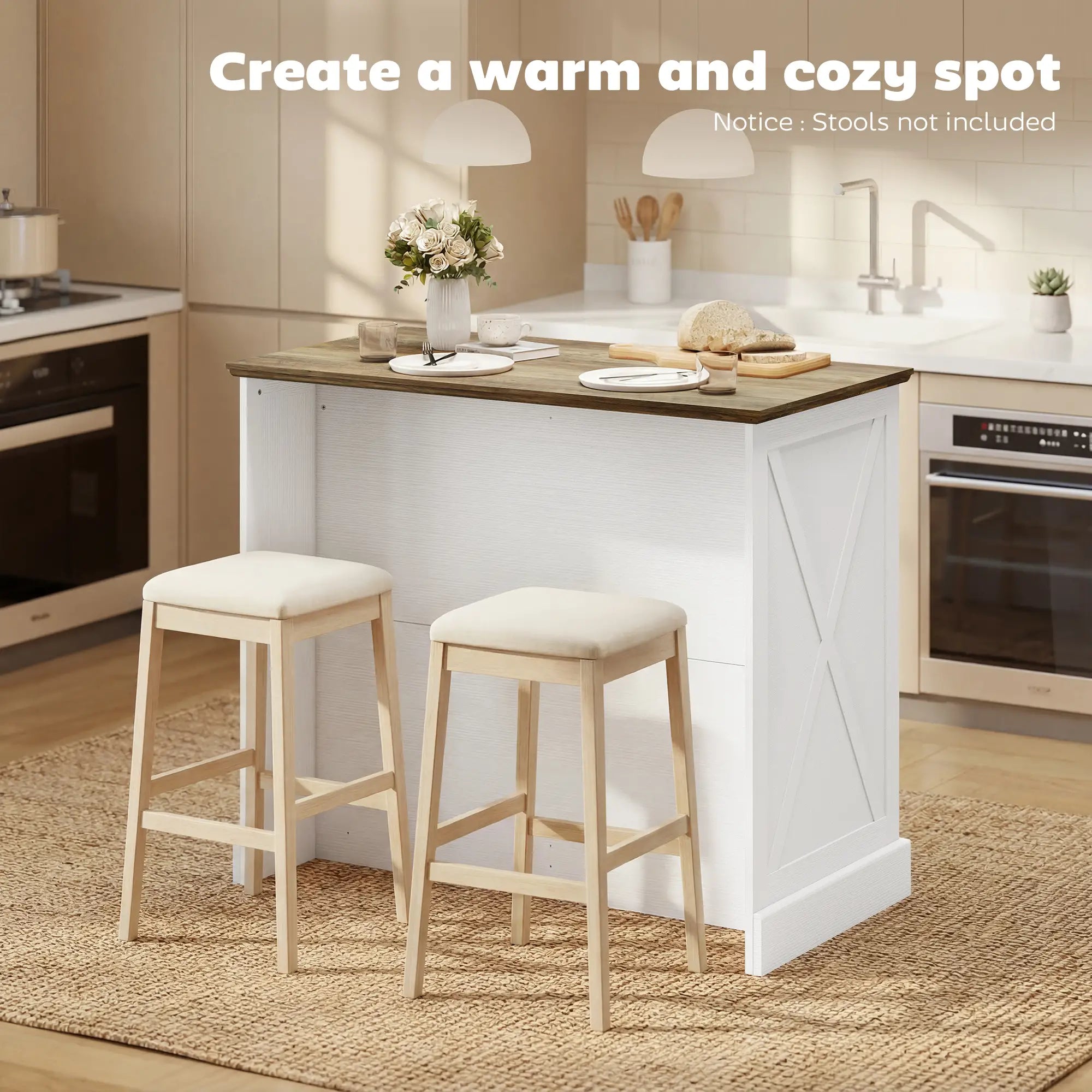 Kitchen Island with Sitting Space, Sideboard Cabinet with 2 Drawers and 2 Adjustable Shelves for Dining Room, White Kitchen Islands & Kitchen Carts at Gallery Canada