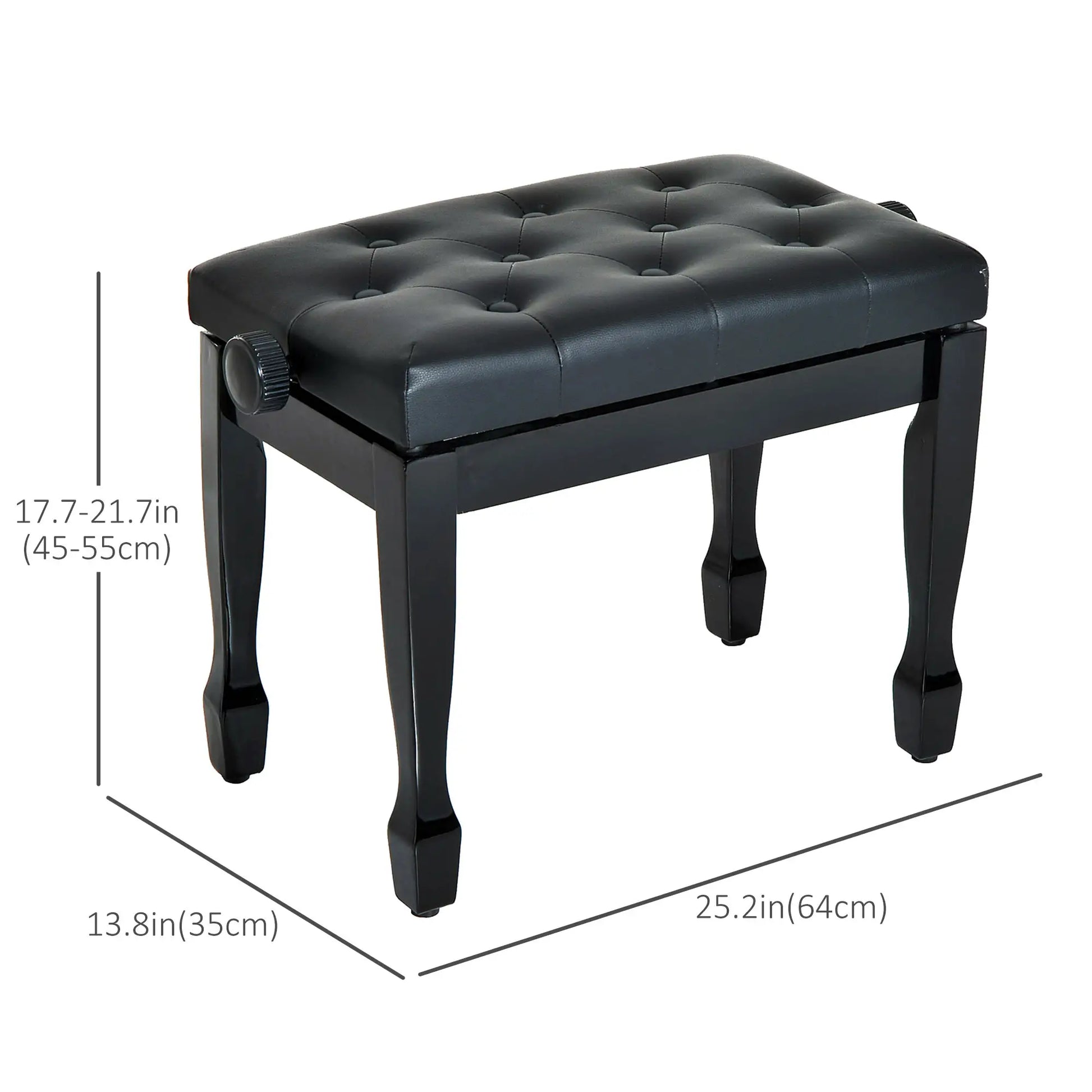 25" Adjustable Piano Bench, Padded Cushion, Storage, Black Piano Benches at Gallery Canada
