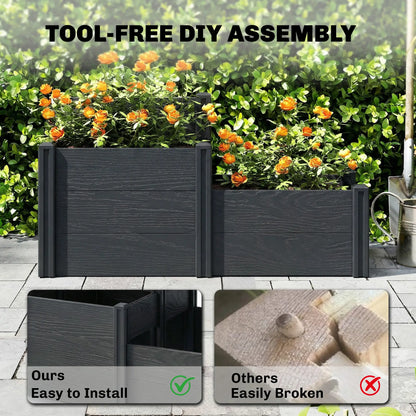 3-Tier Elevated Garden Box, Vinyl Raised Bed Kit, Grey Wood Effect, Grey Wooden Planter Boxes at Gallery Canada