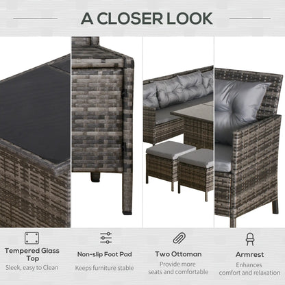 6pcs Outdoor Rattan Sofa Set, Wicker Sectional Couch, Dining Table, Dark Grey Patio Furniture Sets at Gallery Canada