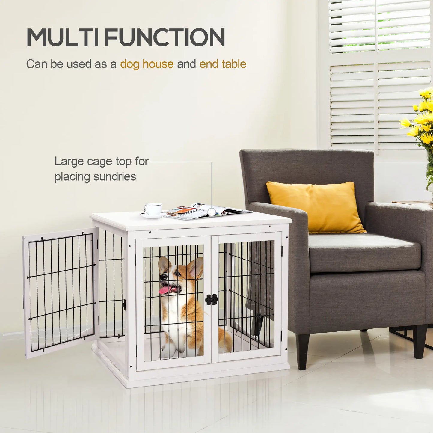 26" Wooden Dog Cage, Double Door, Modern Design, White Houses, Kennels & Pens at Gallery Canada