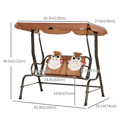 2-Seat Kids Porch Swing, Adjustable Canopy, Seat Belt, Monkey Pattern, 3-6 Years, Coffee Gym Sets & Swings at Gallery Canada