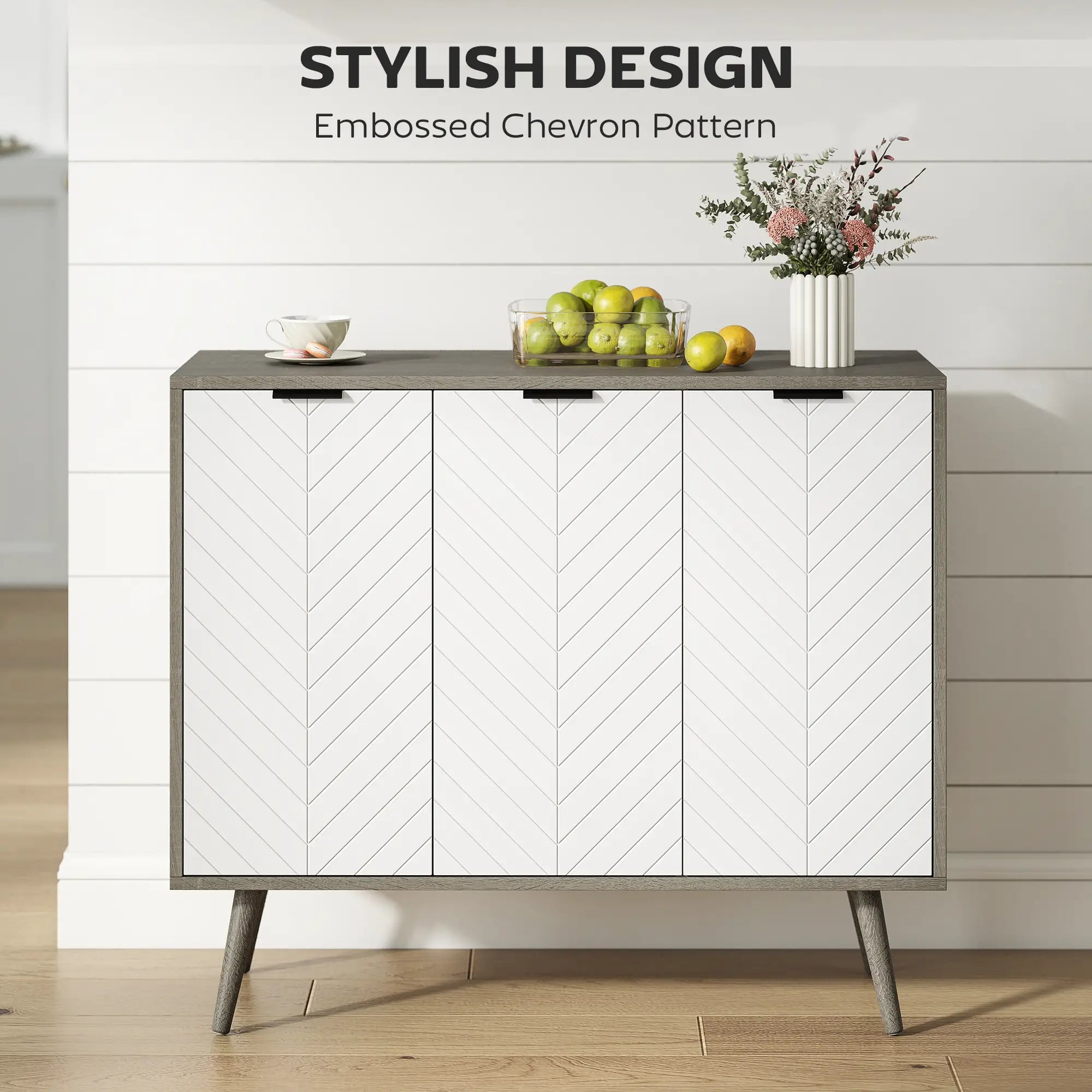 Modern Sideboard Buffet, Dining Room Cabinet, Adjustable Shelves, 3 Doors, Grey Storage Cabinets at Gallery Canada