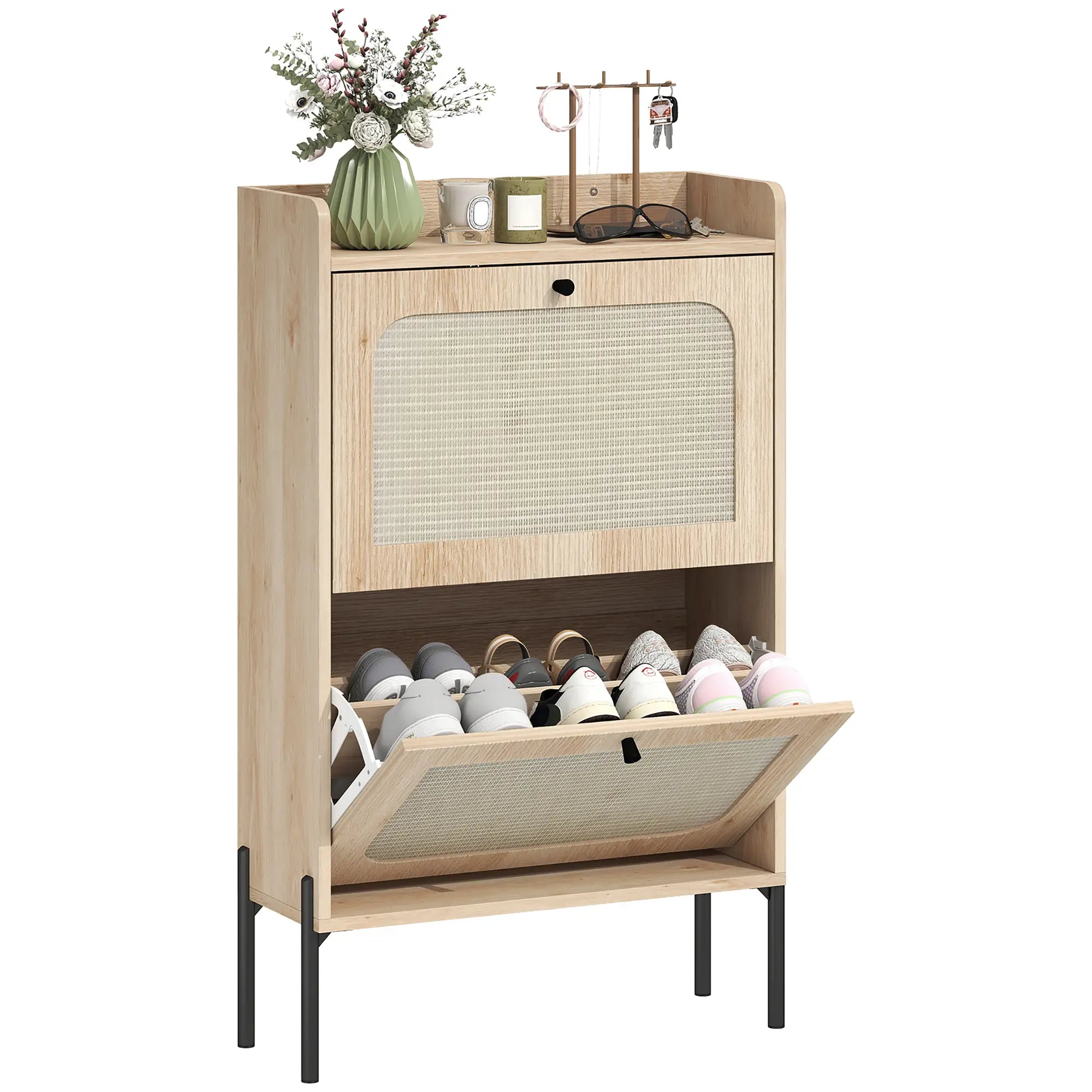 Shoe Cabinet With 2 Flip Drawers, Narrow Oak Storage Shoe Storage Cabinets & Racks at Gallery Canada
