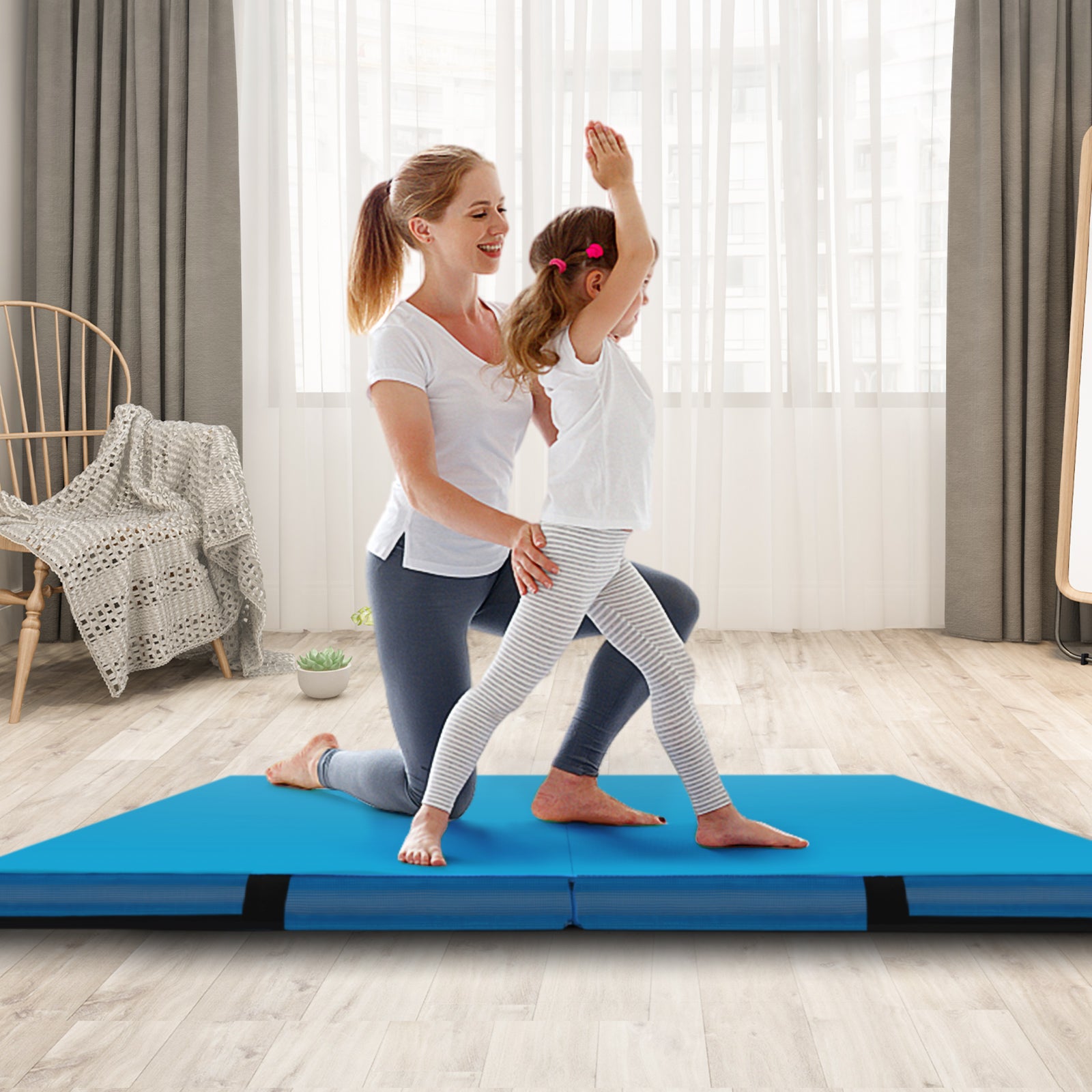 4ft x 4ft x 4in Bi-Folding Gymnastic Tumbling Mat, Blue Yoga & Gym Mats at Gallery Canada