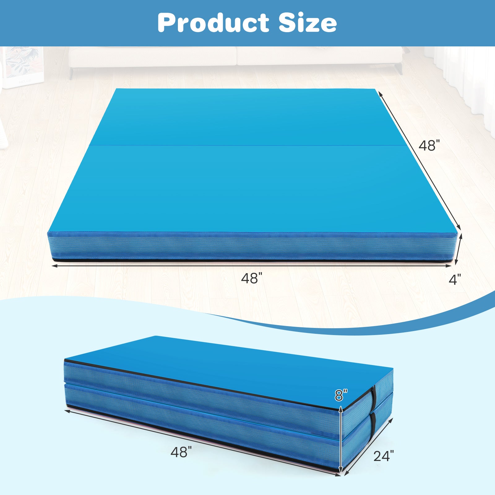 4ft x 4ft x 4in Bi-Folding Gymnastic Tumbling Mat, Blue Yoga & Gym Mats at Gallery Canada