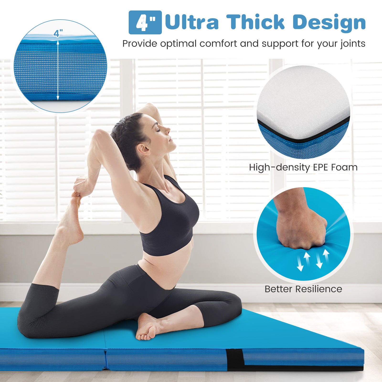 4ft x 4ft x 4in Bi-Folding Gymnastic Tumbling Mat, Blue Yoga & Gym Mats at Gallery Canada