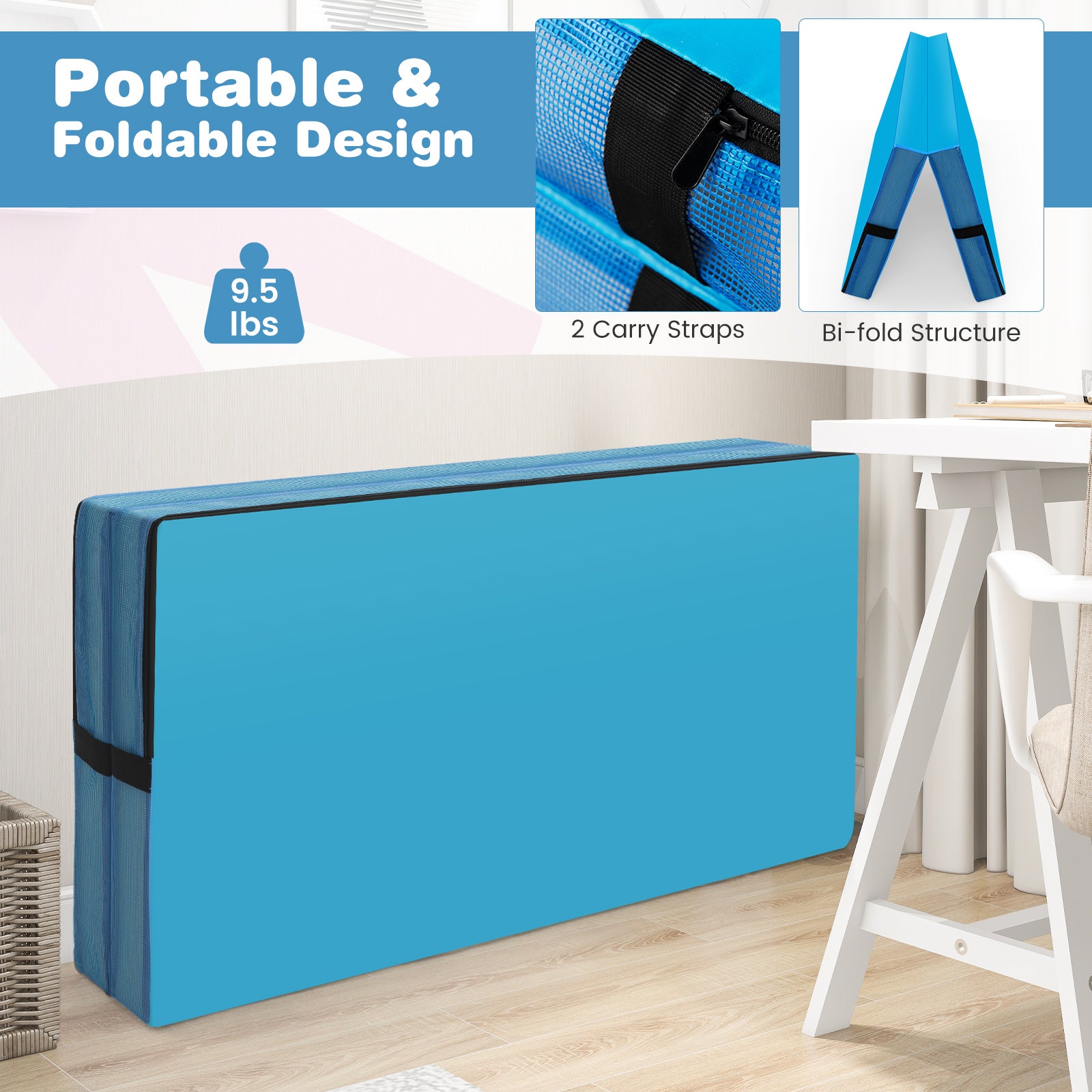 4ft x 4ft x 4in Bi-Folding Gymnastic Tumbling Mat, Blue Yoga & Gym Mats at Gallery Canada