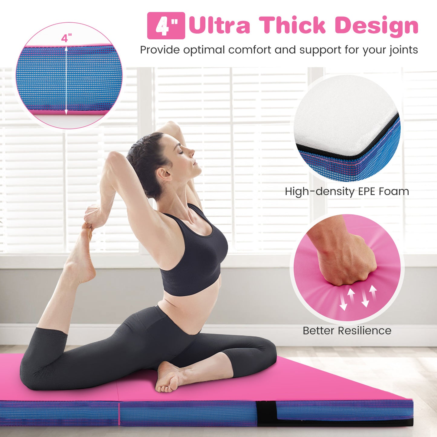 4ft x 4ft x 4in Bi-Folding Gymnastic Mat, Pink Yoga & Gym Mats at Gallery Canada
