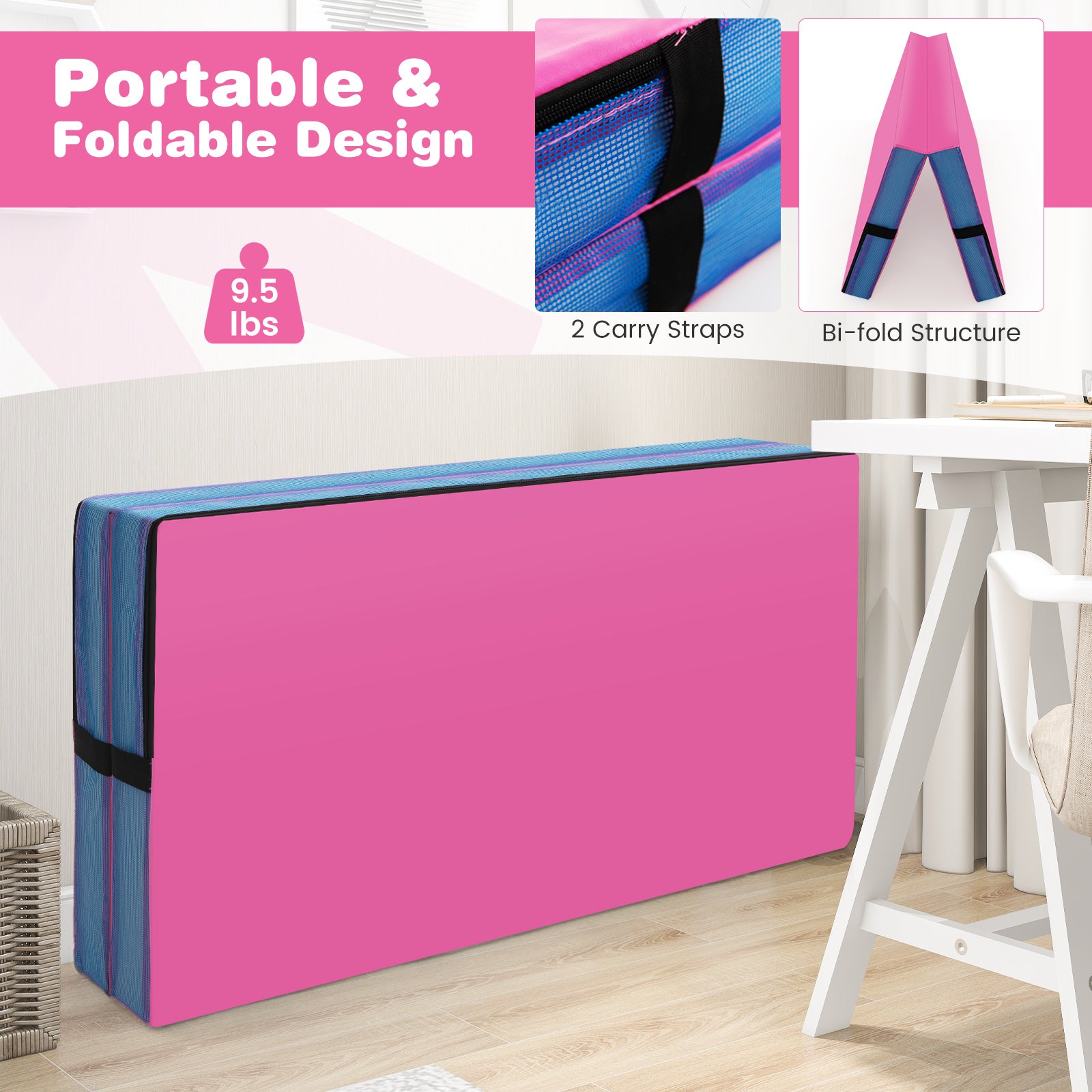 4ft x 4ft x 4in Bi-Folding Gymnastic Mat, Pink Yoga & Gym Mats at Gallery Canada