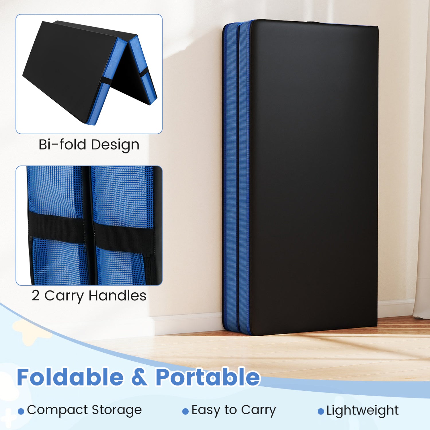 4ft x 4ft x 4in Bi-Folding Gymnastic Mat, Black Yoga & Gym Mats at Gallery Canada